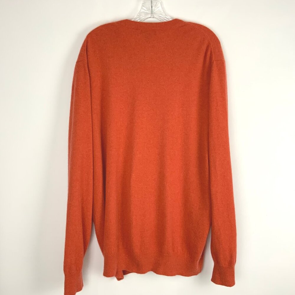 Men's Lands' End v-Neck 100% Cashmere Pullover Sweater Orange/Terracotta Sz XXL - Picture 5 of 16
